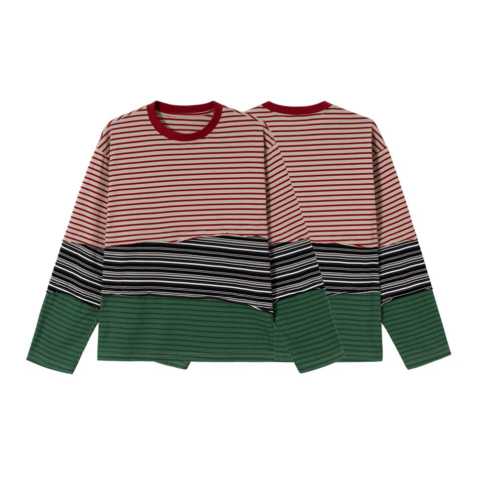 Unisex Lässiges Oversize Langarmshirt mit Blockstreifen aus Baumwollmix Drune