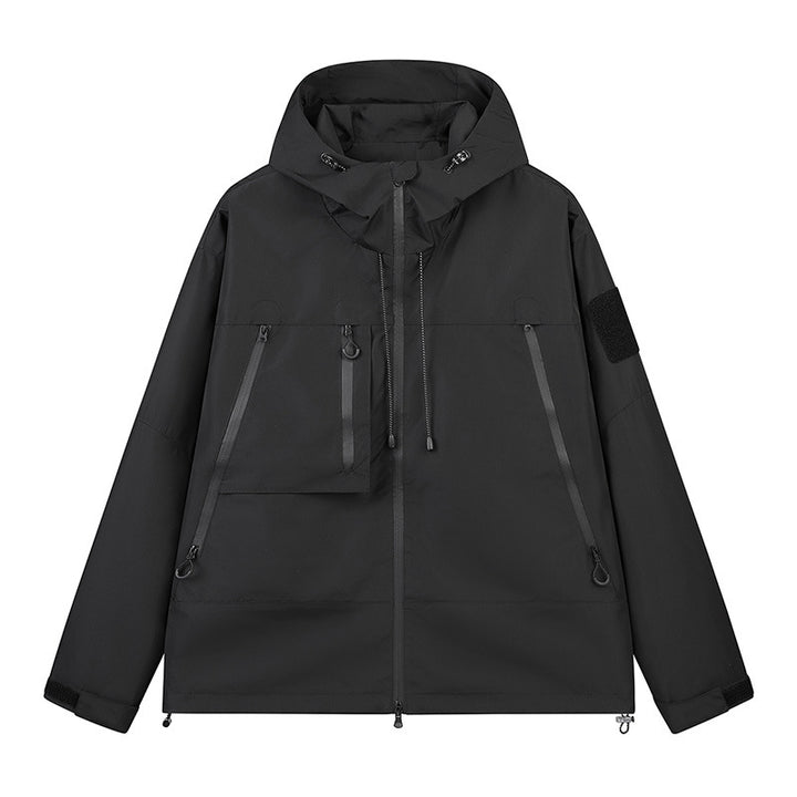 Herren Technische Kapuzen-Outdoorjacke mit wasserabweisenden Reißverschlüssen und Utility‑Taschen Drune
