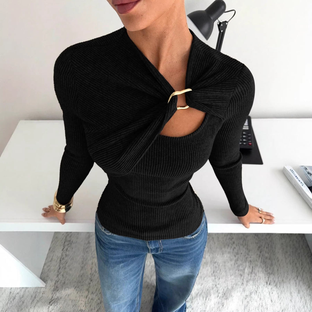 Damen Elegantes asymmetrisches Oberteil mit hochwertigem Knotendesign Drune