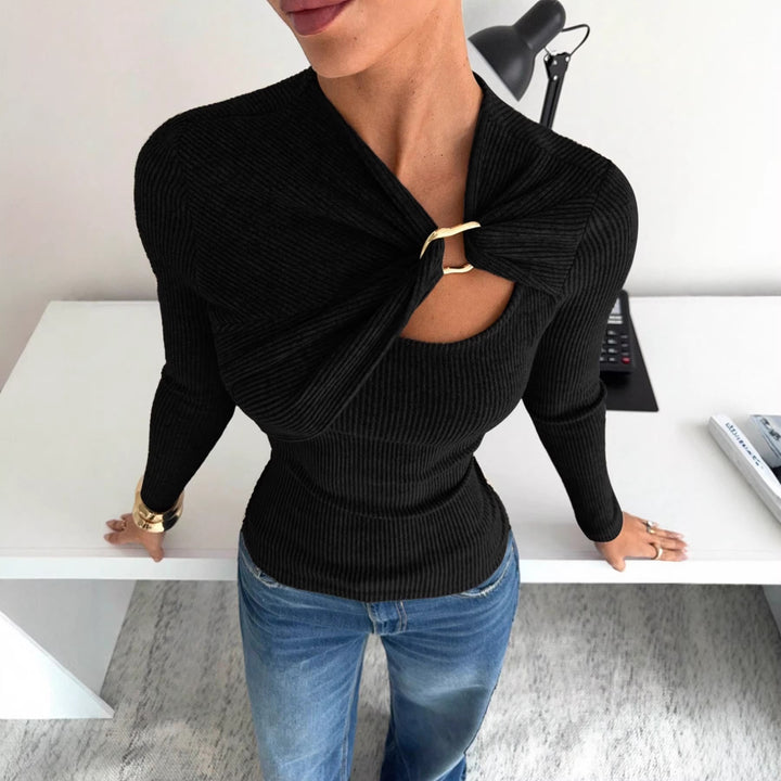 Damen Elegantes asymmetrisches Oberteil mit hochwertigem Knotendesign Drune