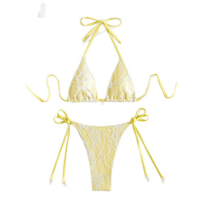 Damen Triangel-Bikini mit floralen Spitzenakzenten Drune