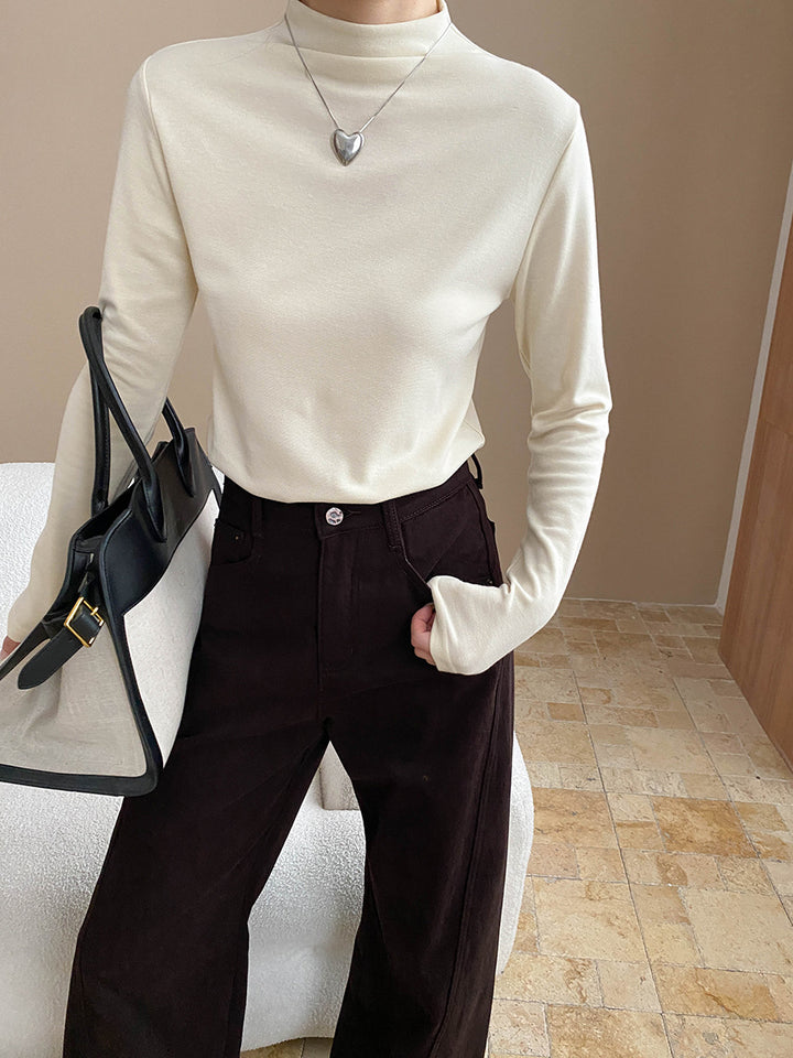 Damen hochwertiges Langarmshirt mit elegantem Stehkragen Drune