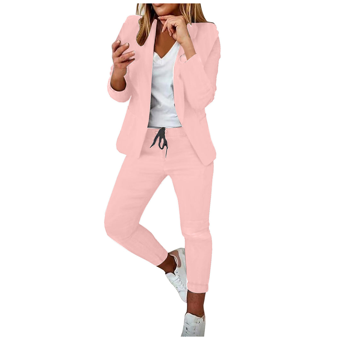 Damen nan lässiges Hosenanzug-Set mit Joggerhose, Kordelzug und tailliertem Blazer Drune