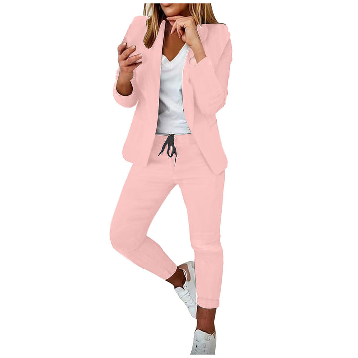 Damen nan lässiges Hosenanzug-Set mit Joggerhose, Kordelzug und tailliertem Blazer Drune
