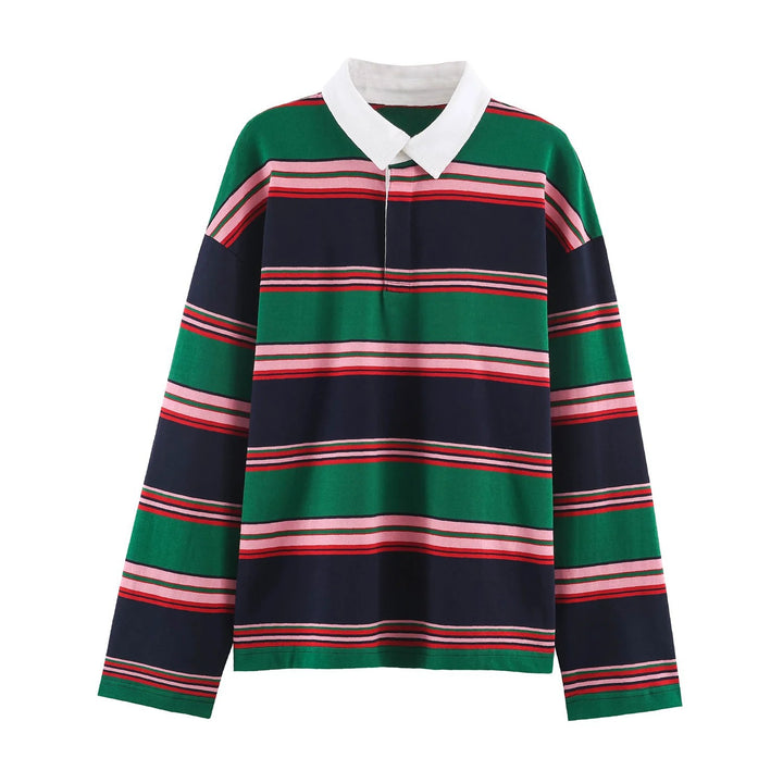 Damen Rugby‑Polo‑Shirt mit Kontrastkragen und breitem Blockstreifen Drune