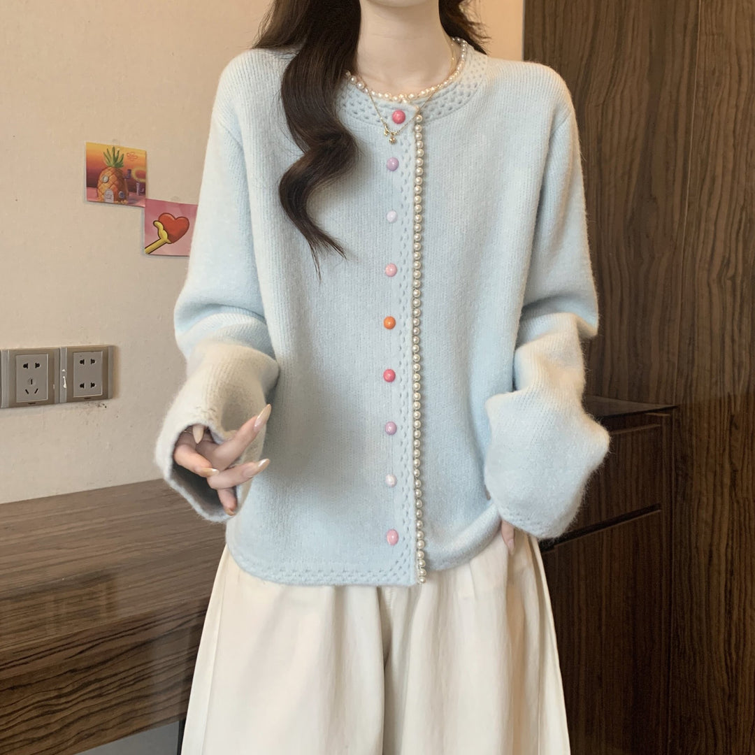 Damen Verspielte Strickjacke mit bunten Knöpfen Drune