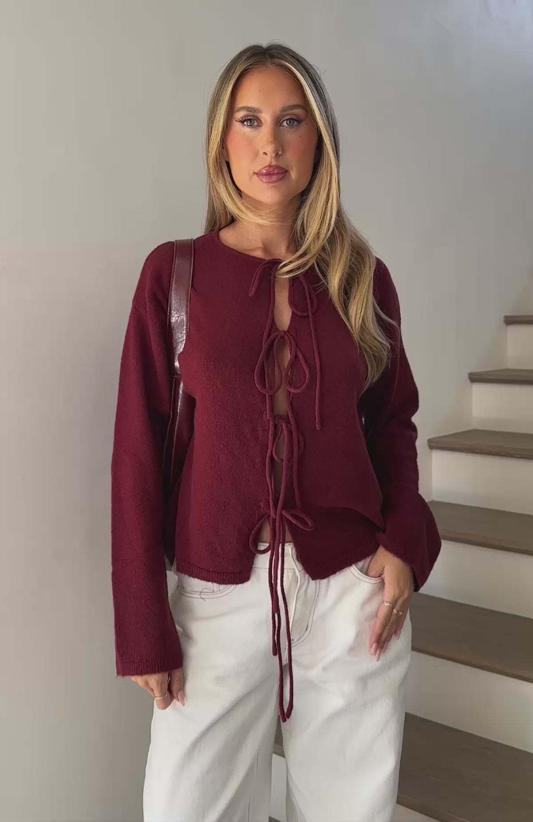 Damen modische Cardigan mit innovativem schnüren Design und übergroßen Ärmeln Drune