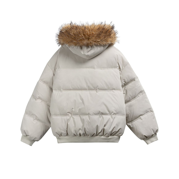 Damen Boxy-Pufferjacke mit Kapuze und voluminösem Kunstfellkragen Drune