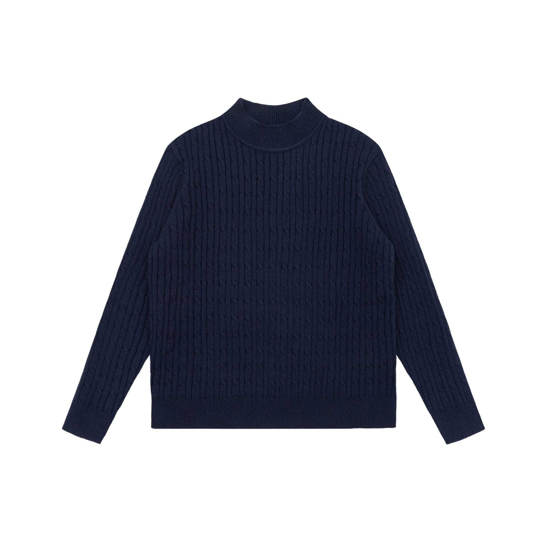 Unisex Grobstrick-Stehkragenpullover mit Zopfmuster Drune