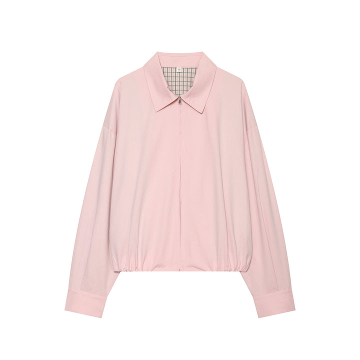 Damen Cropped Bomberjacke mit Hemdkragen, elastischem Saum und kariertem Futter Drune
