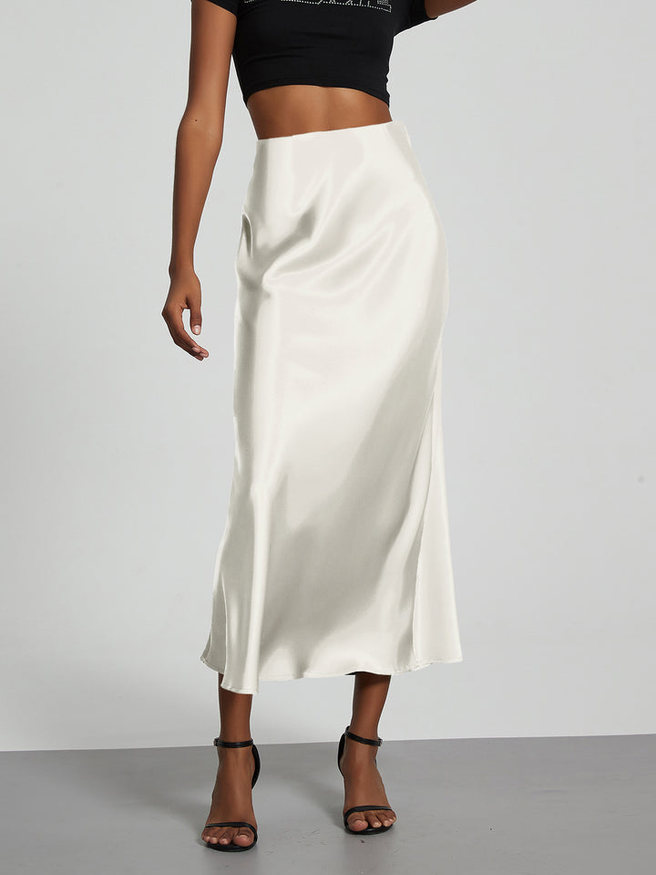 Damen-Satinrock mit hoher Taille und Midi-Länge