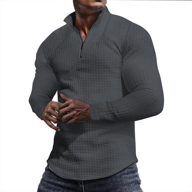 Herren Waffelstrick-Langarmshirt mit kurzem Reißverschluss Drune