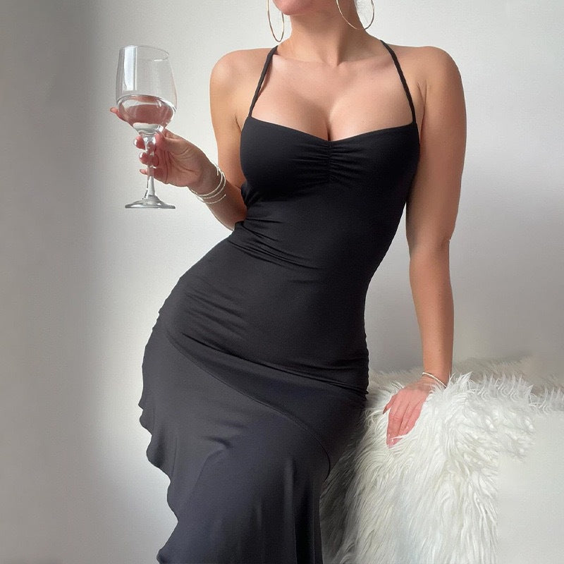 Damen Elegantes Maxikleid mit hohem Schlitz und offenem Rücken Drune