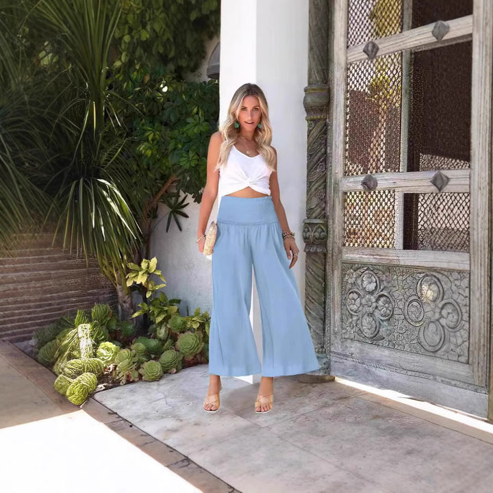 Damen weite Culotte-Hose mit elastischem Bund und seitlichen Eingrifftaschen Drune