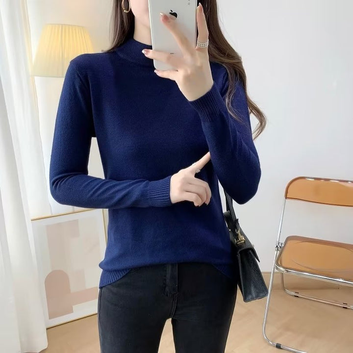 Damen Feiner Langarm-Feinstrickpullover mit schmalem Stehkragen und gerippten Bündchen Drune