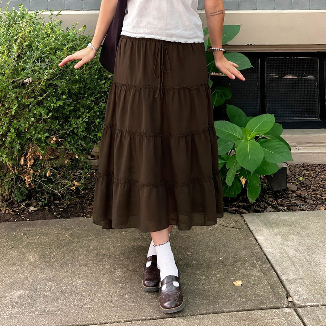 Damen Stufenrock aus Chiffon mit elastischem Bund und BindDruneand Drune
