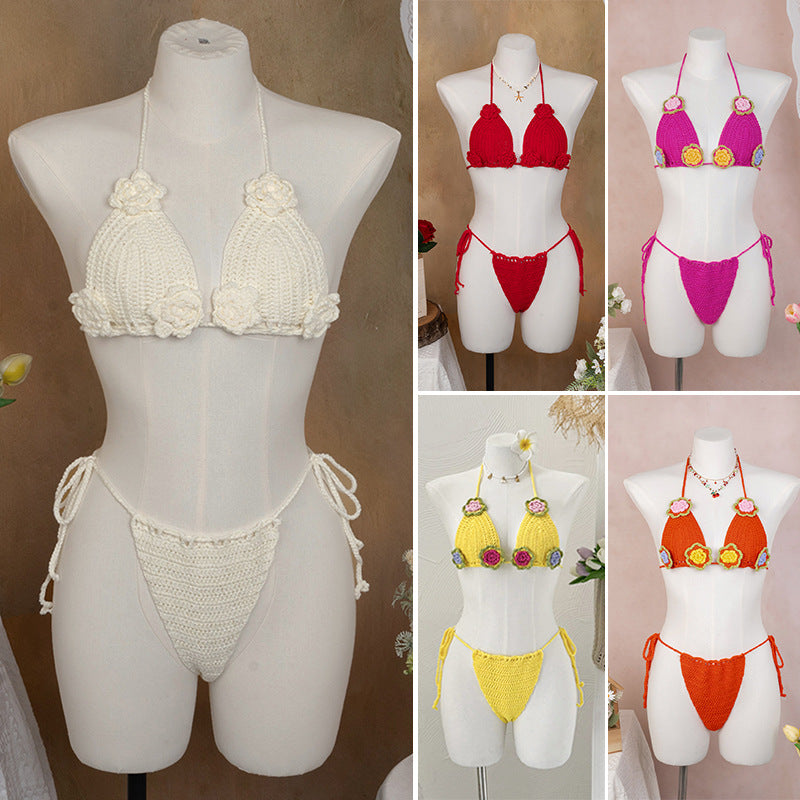 Damen Häkel-Bikini mit verspieltem Blumendesign und verstellbaren Bändern Drune