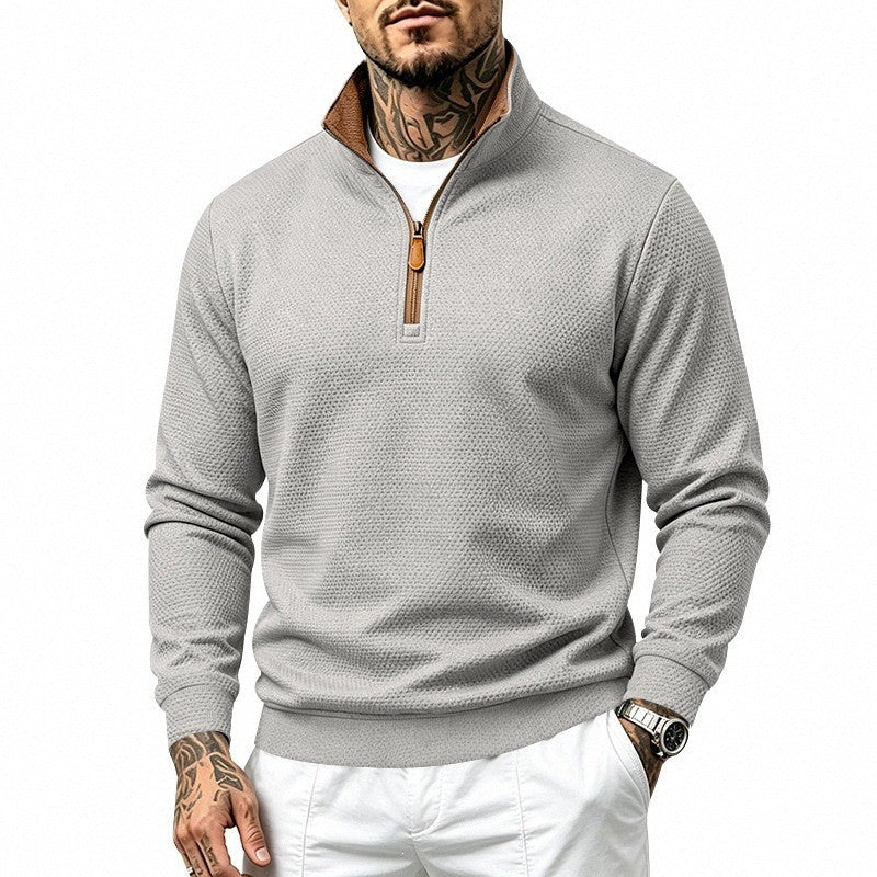 Herren Struktur-Halbzipp-Pullover mit Stehkragen und Kontrastinnenkragen Drune