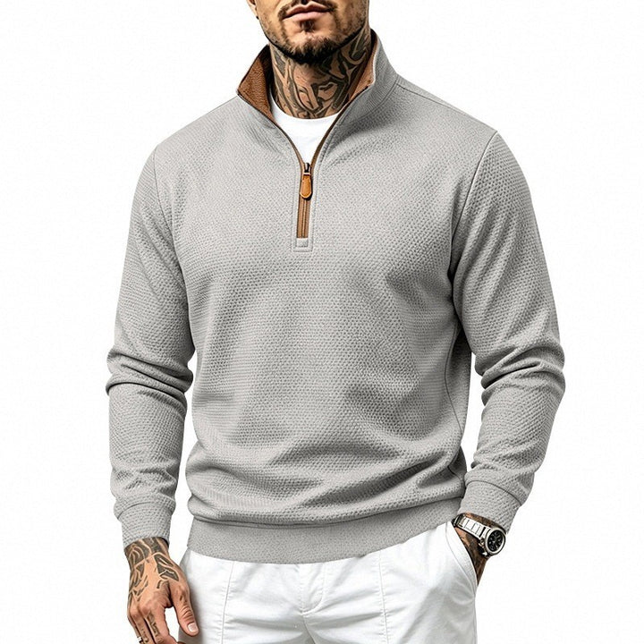 Herren Struktur-Halbzipp-Pullover mit Stehkragen und Kontrastinnenkragen Drune