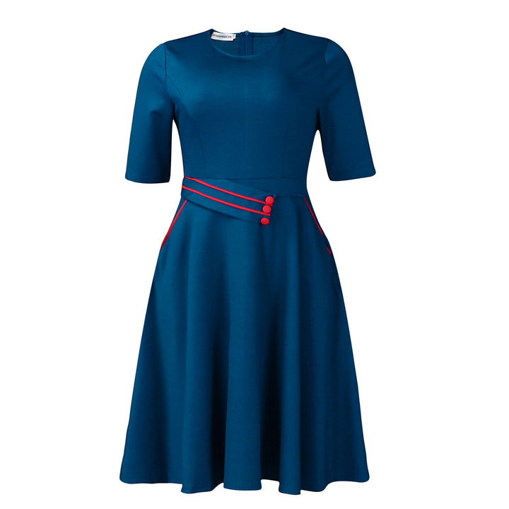 Damen A-Linien Kleid mit dekorativem Gürtel und eleganten Knopfdetails Drune