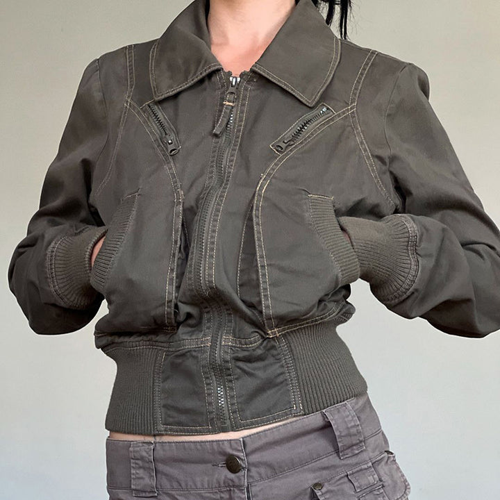 Damen cropped Jacke mit Reißverschluss und praktischen Taschen Drune