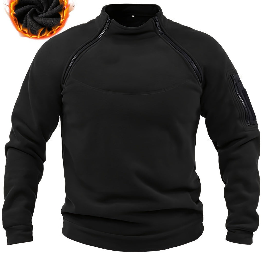 Herren Thermo-Fleecepullover mit Schulterreißverschlüssen, Stehkragen & Ärmel‑Utilitytasche Drune
