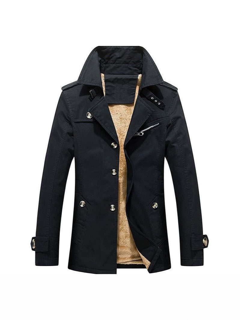 Herren Winterparka Manteljacke mit Teddyfutter, Stehkragen und Reißverschluss-Details Drune