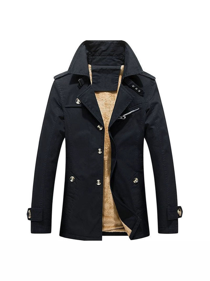 Herren Winterparka Manteljacke mit Teddyfutter, Stehkragen und Reißverschluss-Details Drune