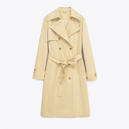 Damen klassischer Trenchcoat mit Gürtel und doppelter Knopfleiste Drune