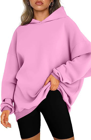 Damen nan oversized Kapuzenpullover im Boxy-Cut mit innen angerautem Fleece, überschnittener Schulter und verlängertem Rückenteil Drune
