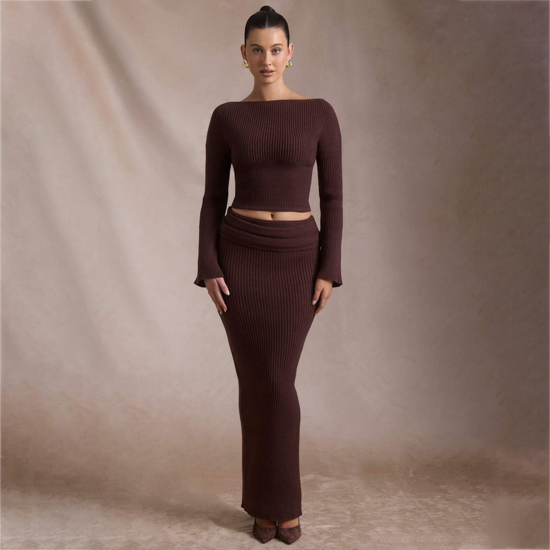 Damen Elegantes und figurbetontes Strickkleid mit lässigem Bund Drune