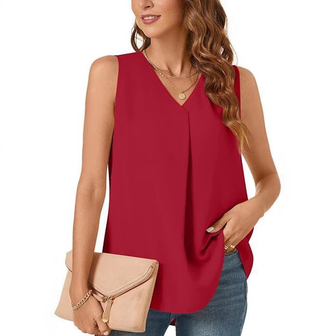 Damen Leichte Faltenfreie Ärmellose Bluse Drune