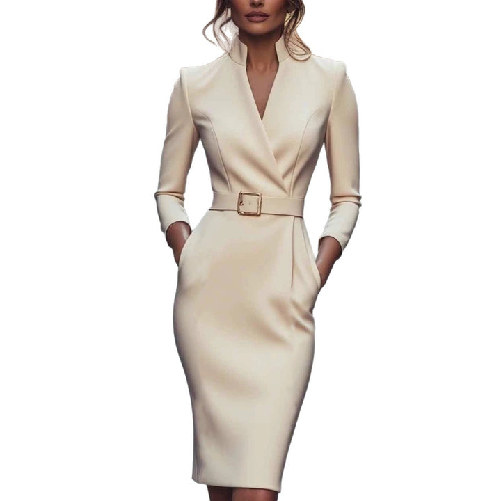 Damen elegantes Ankleid mit tailliertem Schnitt und Gürtel Drune
