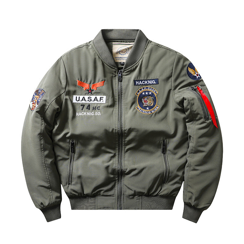 Herren  Insignia-bestickte leichte Pilot Bomberjacke mit Reißverschlussärmel Utility-Tasche Drune