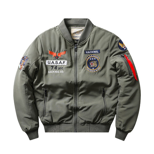 Herren  Insignia-bestickte leichte Pilot Bomberjacke mit Reißverschlussärmel Utility-Tasche Drune