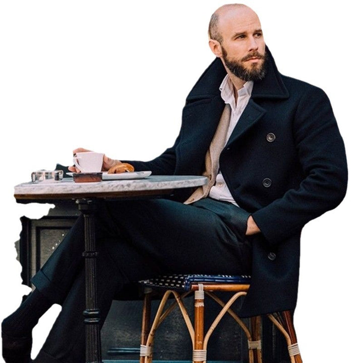 Herren eleganter doppelreihiger Wollmantel mit strukturiertem Obermaterial Drune