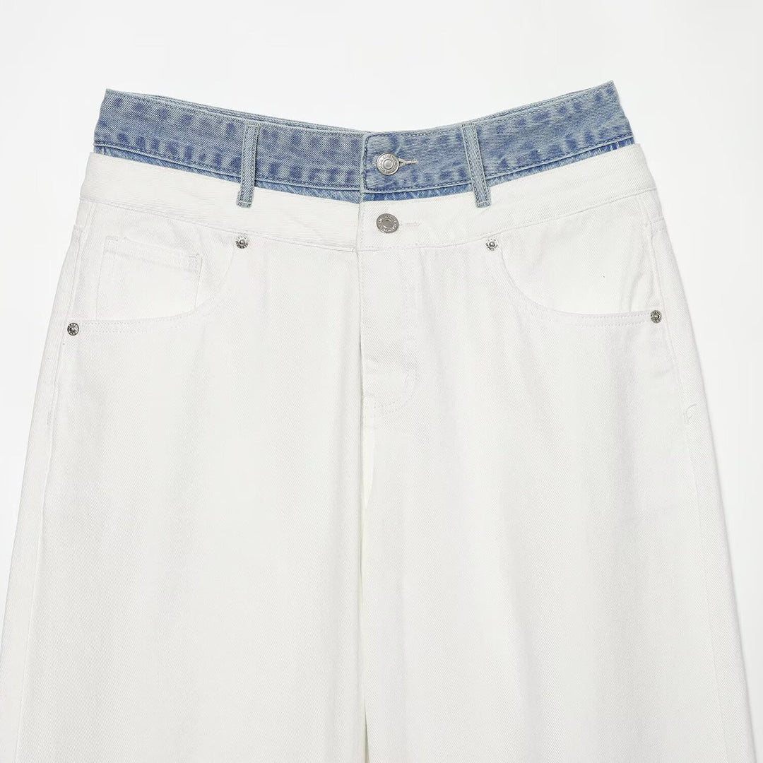 Damen High‑Waist Culotte-Jeans mit weitem Bein und kontrastierendem Jeansbund Drune