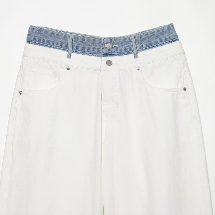 Damen High‑Waist Culotte-Jeans mit weitem Bein und kontrastierendem Jeansbund Drune