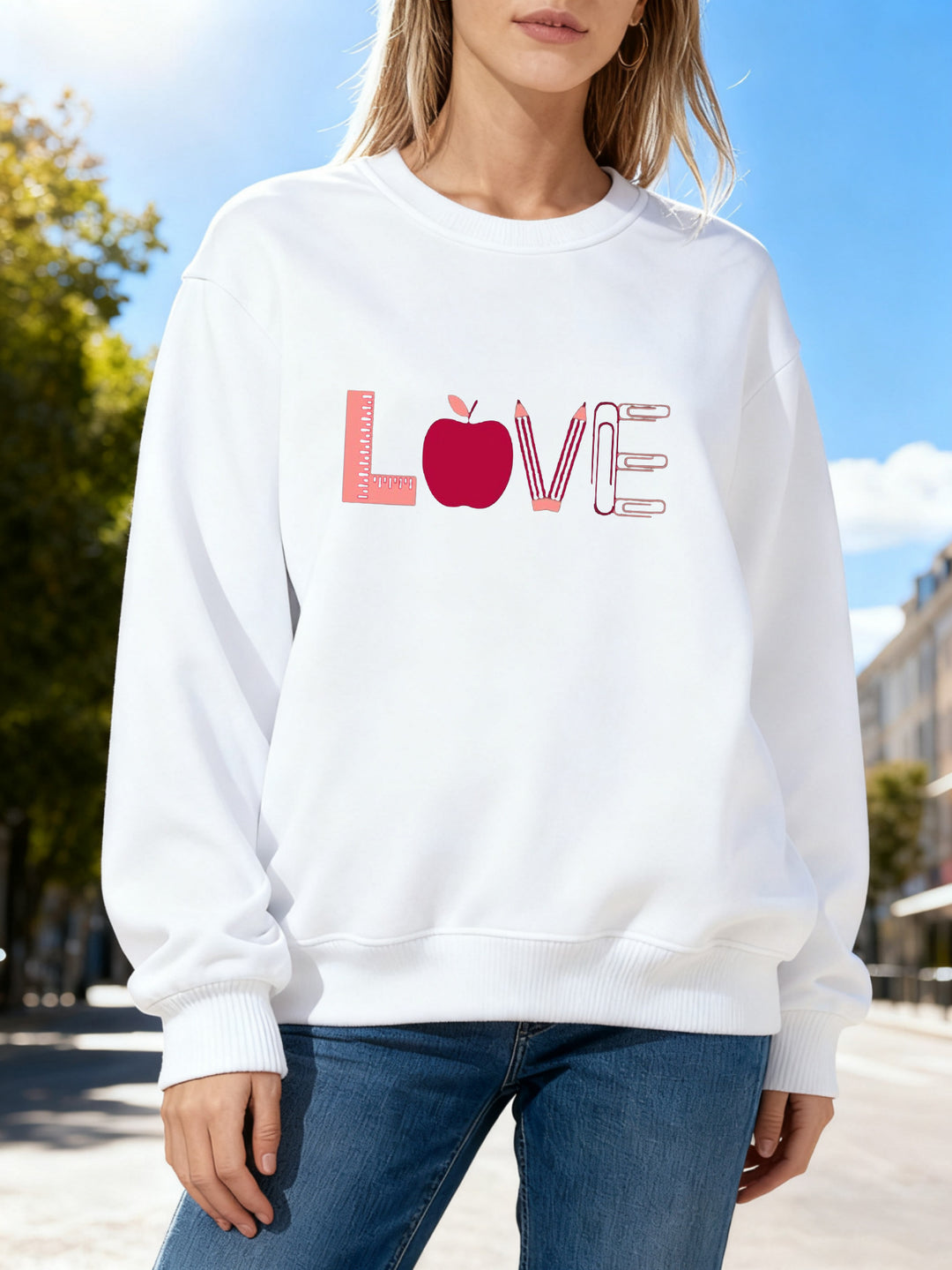 Damen Sweatshirt mit kreativem Love-Motiv Drune