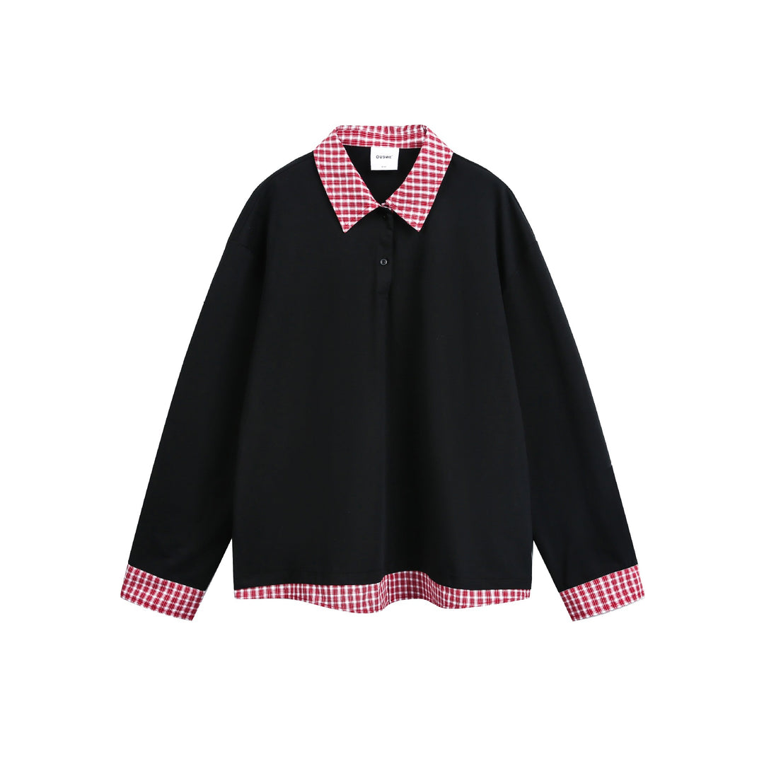 Unisex Weit geschnittener Sweatpullover mit Karokragen und Saumeinsatz Drune