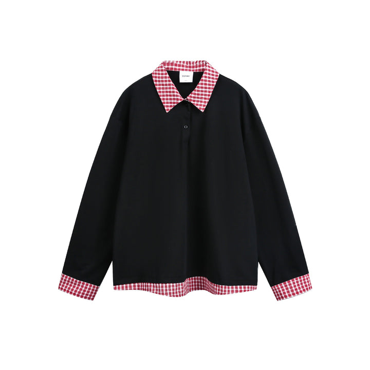 Unisex Weit geschnittener Sweatpullover mit Karokragen und Saumeinsatz Drune