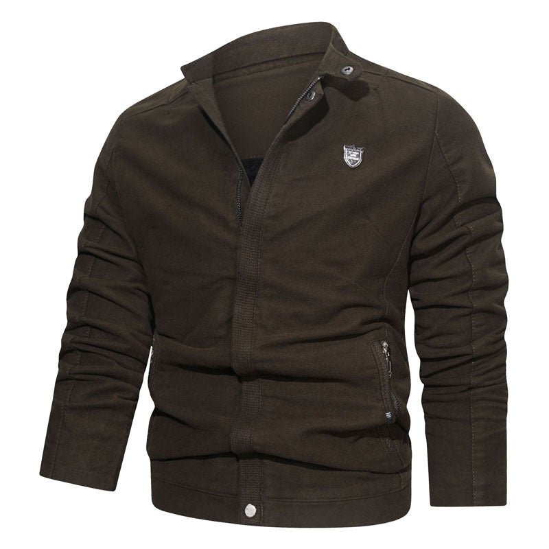 Herren Slim-Fit Canvas Blouson mit Stehkragen, verdecktem Reißverschluss und Reißverschlusstaschen Drune