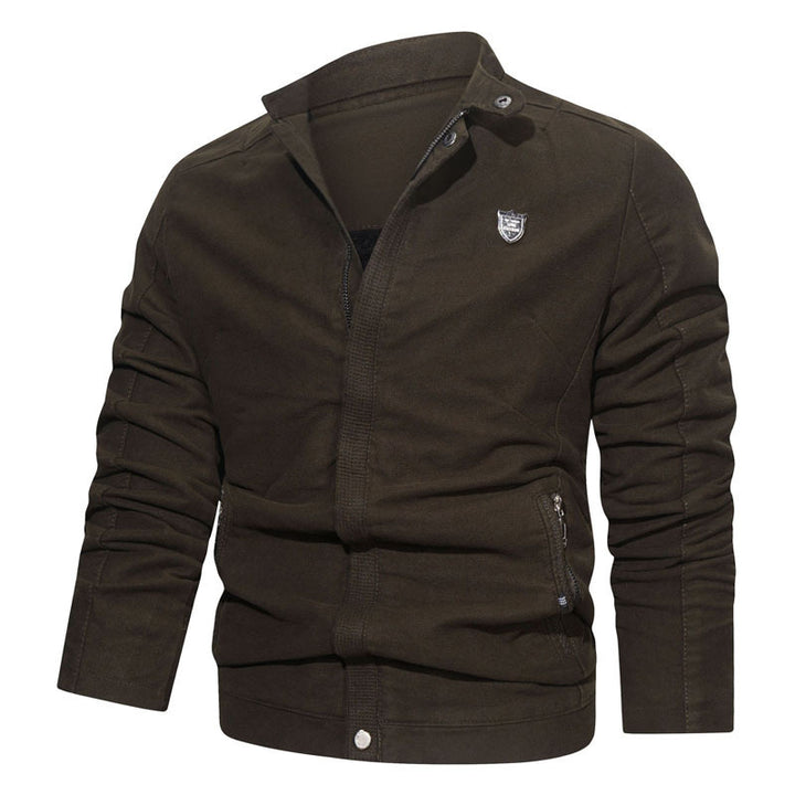 Herren Slim-Fit Canvas Blouson mit Stehkragen, verdecktem Reißverschluss und Reißverschlusstaschen Drune