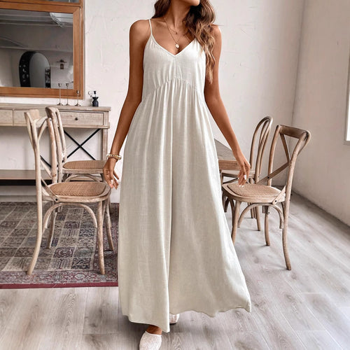 Damen Maxikleid mit Spaghetti-Trägern und lockerer Silhouette Drune