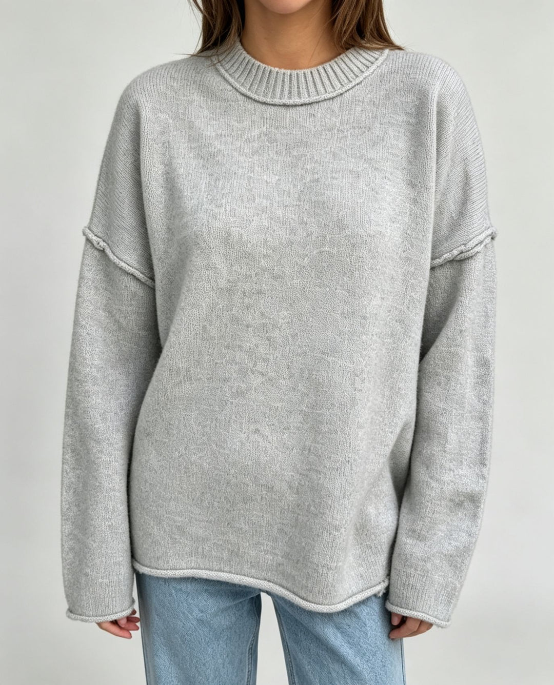 Damen Oversize-Boxy-Pullover mit kurzem Stehkragen und dekorativer Kantennaht Drune