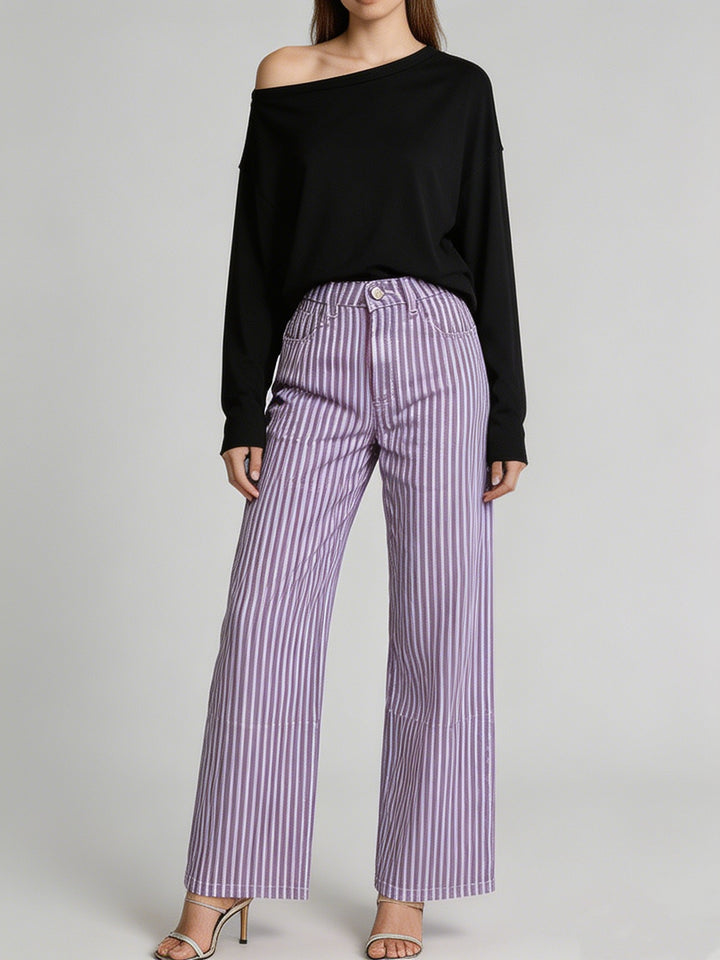 Damen nan weite High-Waist Palazzohose mit vertikalen Streifenoptik und abgesteppten Kniepartien Drune