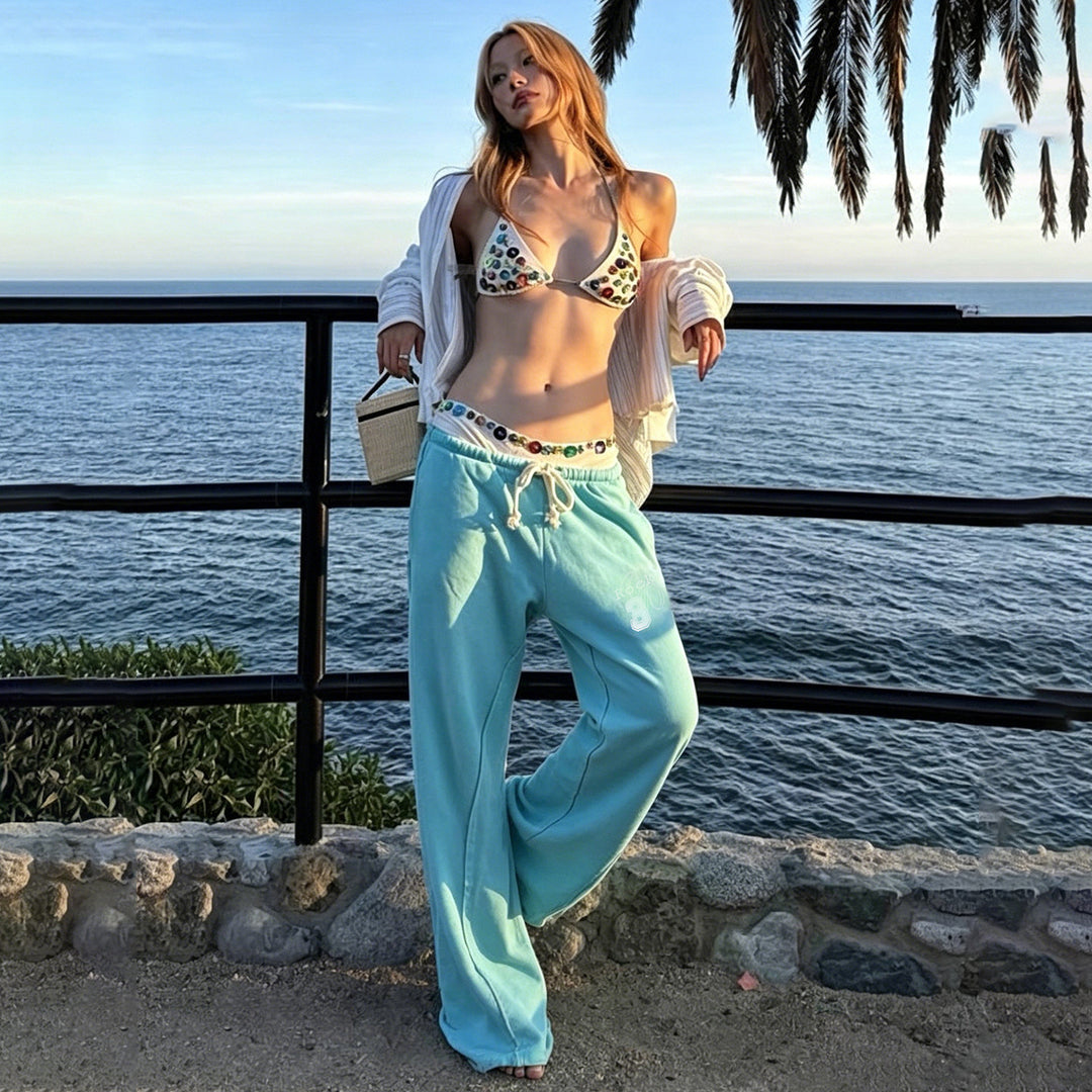 Damen nan ausgestellte Sweatpants mit extra weitem Schlag, elastischem Bund und Kordelzug Drune