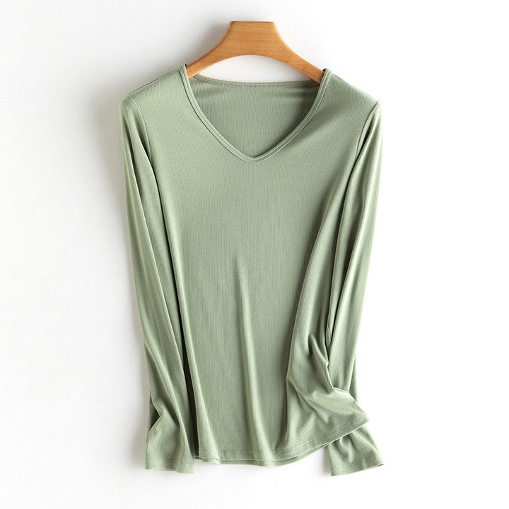 Damen Langarm-Feinrippshirt aus weichem Modal-Baumwollmix mit Rundhalsausschnitt Drune