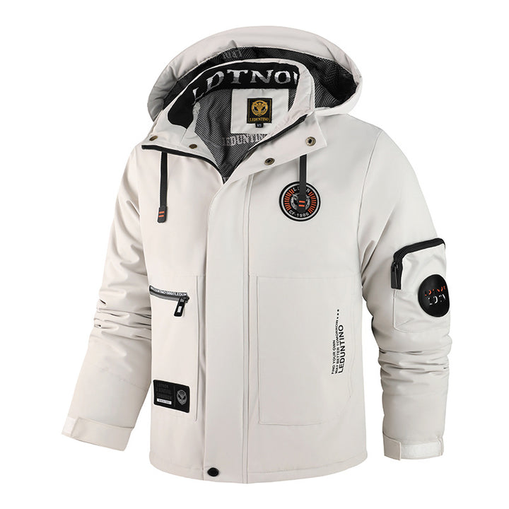Herren nan winddichte gefütterte Fieldjacke mit Kapuze und multifunktionalen Reißverschlusstaschen Drune