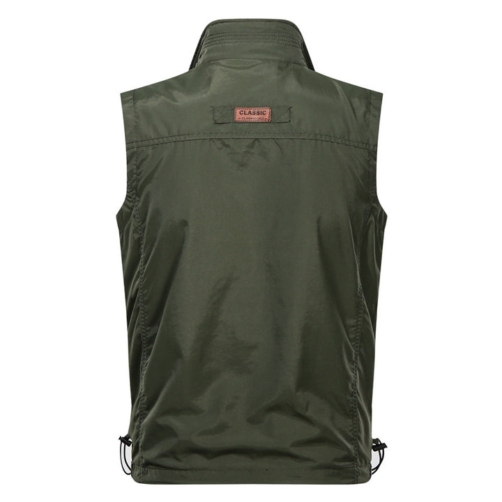 Herren Multifunktionale Outdoorweste mit winddichter Nylon‑Schale, Brusttasche und Saumkordelzug Drune